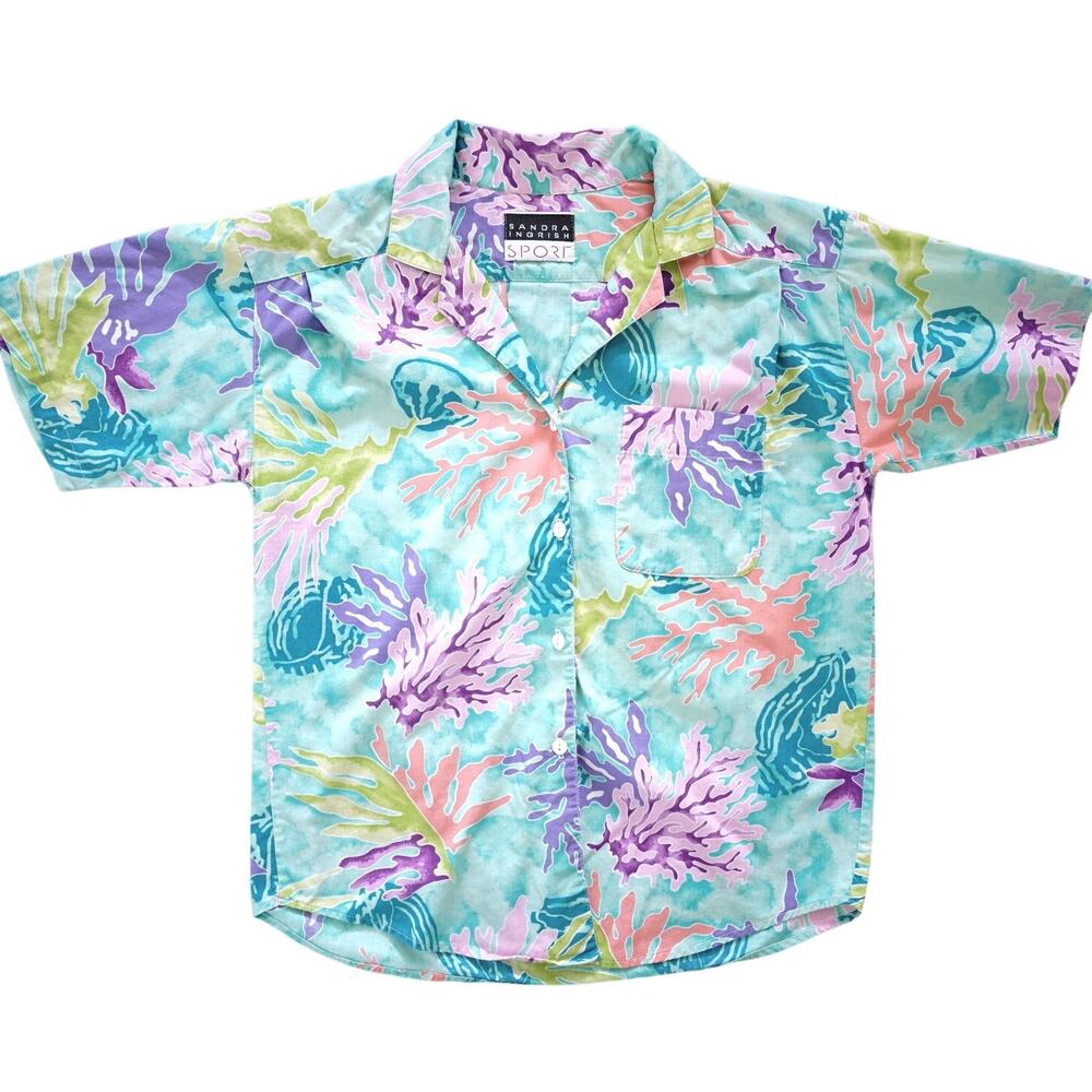 Vintage 90s Sandra Ingrish Sport Floral Aloha Hawaiian Shirt Women's Medium